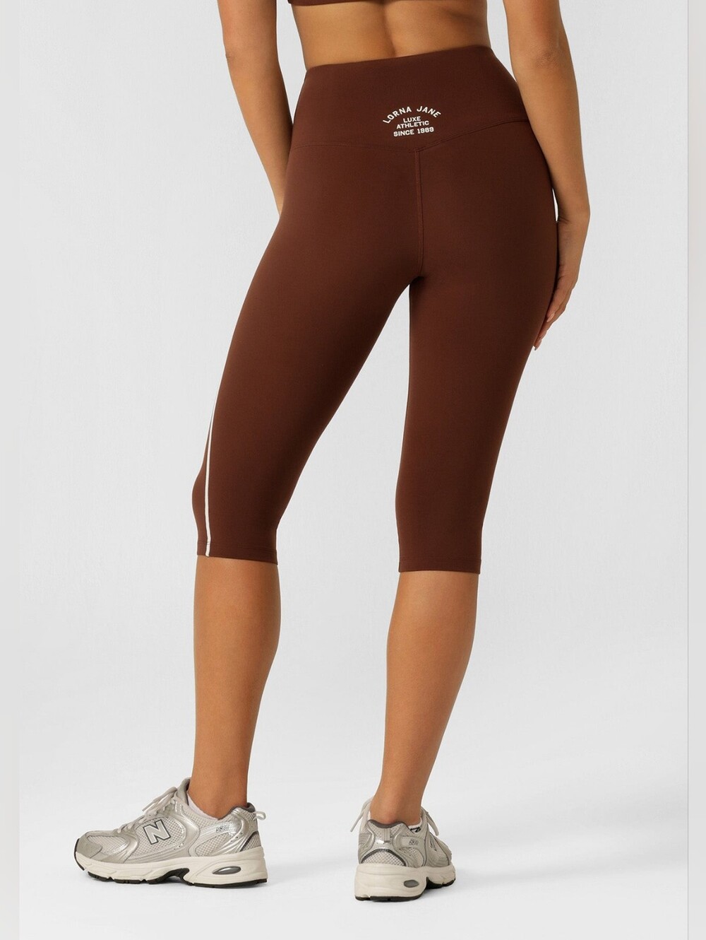 Lorna Jane Brown Lotus 3/4 Capri Leggings XS Luxe Activewear Yoga Crop Like New